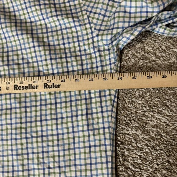Peter Millar Shirt Mens XL Nanoluxe Blue Green White Plaid Cotton Dress - Picture 5 of 6